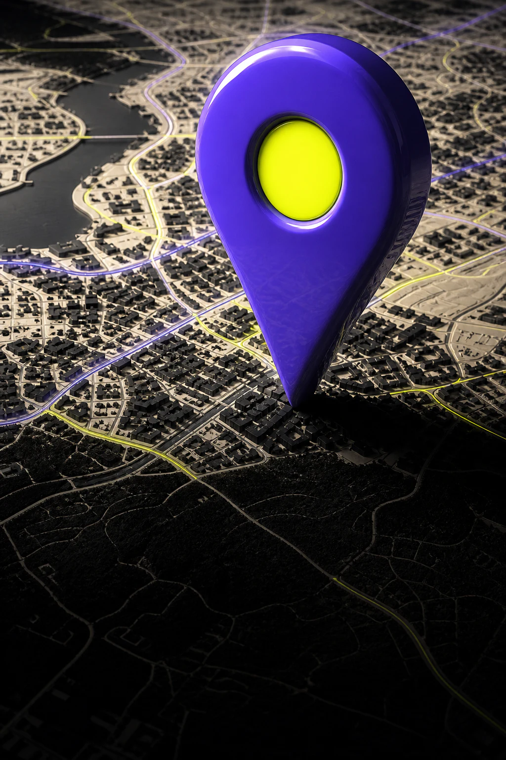 Grote locatiepin op een kaart in de kleuren van Studio MED